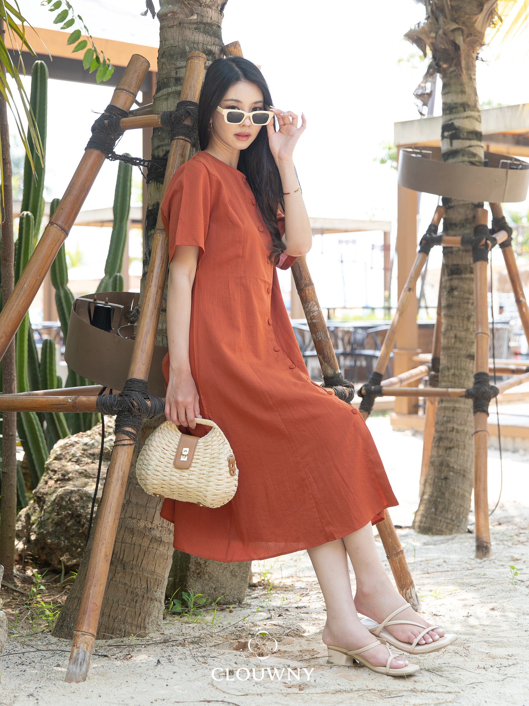 Mirsya Button Dress - Terracota